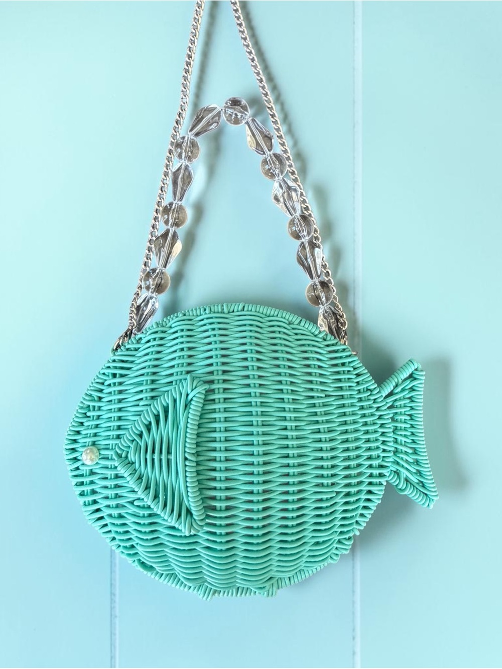 TOMMY BAHAMA FISH Clutch Bag Natural Woven Gold Chain Strap NWT